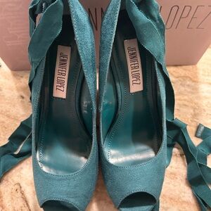 Jennifer Lopez Teal Peep Toe Heels
